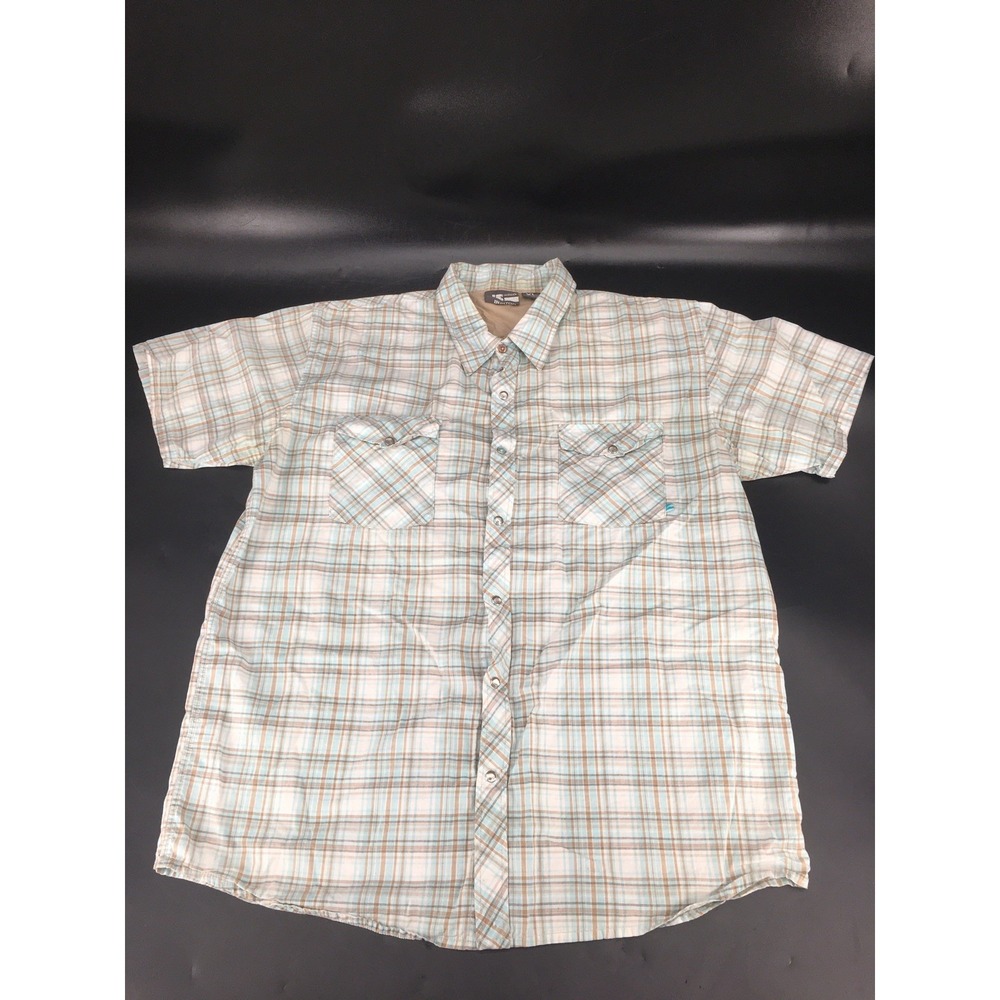Burton Shirt Men's XL Teal Aqua Plaid Long Sleeve Button Down Pearl Snap